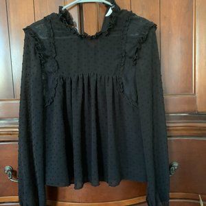 Zara Black Swiss Dot High Beck Blouse in M